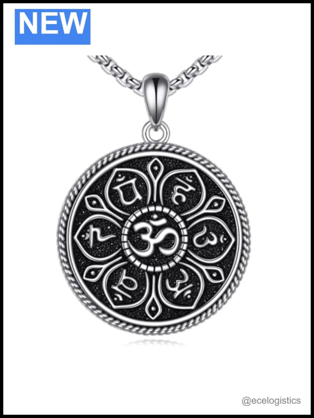 S925 Sterling Silver Om Lotus Pendant Necklace 22" Chain